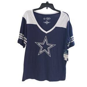 Authentic NFL Dallas Cowboys Woman's Navy T Shirt Silver Glitter Star NWT XL